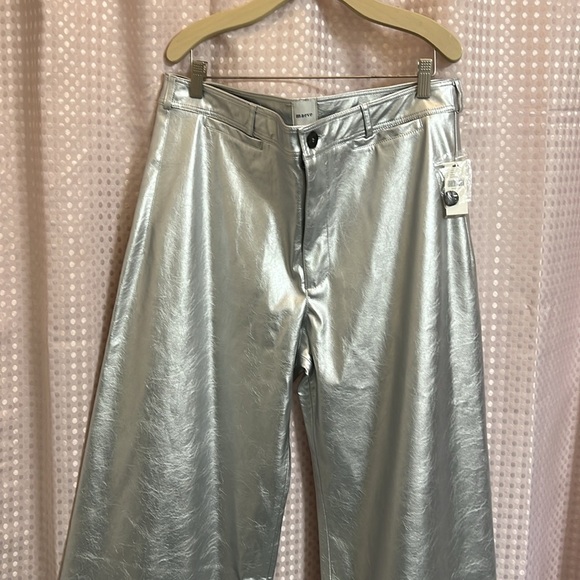 Anthropologie Maeve Metallic Silver Wide Leg Cropped Pants women’s Sz 22 party - Picture 2 of 7
